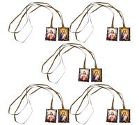 Keuyeo Lot De 5 Scapulaires Catholiques Notre-Dame du Mont Carmel Sacré-cœur, Collier Scapulaire Marron pour Hommes Femmes avec Bords Festonnés