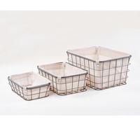 KEVAHOME Panier de rangement en fil métallique gris avec doublure en tissu naturel S/3 15,5 x 11,5 x 7,5 pouces 13 x 9 x 5 pouces 11,5 x 7,5 x 3,5 pouces, Solde de fin d’année, Idées cadeaux phares