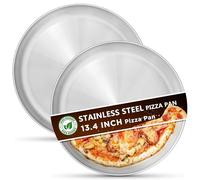 Kevenal Lot de 2 plaques à pizza rondes en acier inoxydable de 34 cm pour four, plaque à pizza ronde (extra épaisse)