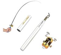 KEVGNRO 2023 Pocket Size Fishing Rod - Pen Fishing Rod Reel Combo Set, 40in Mini Telescopic Collapsible Pocket Pen Fishing Rod (Silver)
