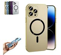 KEVGNRO Magnetic Charging Aluminium Metal Bumper Matte Case Cover for iPhone 12/13/14 Pro Max - Full Lens Protection (13ProMax,Gold)