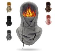 KEVGNRO Masque de Ski à Capuche Sherpa, Chapeau Sherpa, Masque de Visage et de Cou en Polaire Lourde pour Temps Froid pour Femmes et Hommes (Gris,Taille Unique)