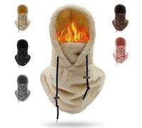 KEVGNRO Masque de Ski à Capuche Sherpa, Chapeau Sherpa, Masque de Visage et de Cou en Polaire Lourde pour Temps Froid pour Femmes et Hommes (Kaki,Taille Unique)