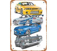 Keviewly Plaque en métal aspect vintage - Cars Fast and Furious Skyline - 20,3 x 30,5 cm