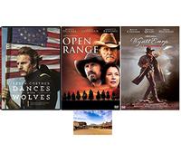 Kevin Costner Western Triple Feature Dances with Wolves Open Range and Wyatt EARP 3 DVD Comprend un ensemble de films de la ville occidentale et une carte imprimée brillante