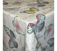 KEVKUS Cezanne Nappe en coton jacquard enduit de coton Motif papillons multicolores, rectangulaire, ovale (100 x 140 cm)