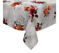 KEVKUS Nappe en toile cirée 01748-01 - Motif roses rouges et oranges sur gris au choix - Rectangulaire, ronde ou ovale - 140 x 240 cm - Bord coupé