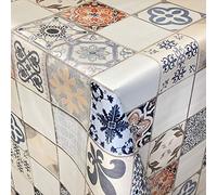 KEVKUS Nappe en toile cirée 06108-01 Mosaïque - Carrelage beige bleu Portugal - Rectangulaire - Rond - Ovale (bord coupé (sans bordure) - 140 x 160 cm