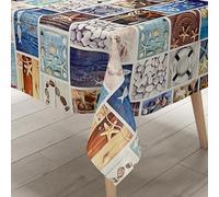 KEVKUS Nappe en toile cirée 06126-00 - Motif étoile de mer - Bois au choix - Rectangulaire, ronde ou ovale - Dimensions : rectangulaire 140 x 260 cm - Bord coupé