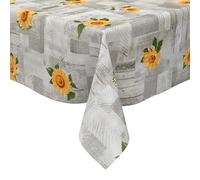 KEVKUS Nappe en toile cirée 163A, motif tournesols gris au choix, rectangulaire, ronde et ovale - Dimensions : rectangulaire 140 x 220 cm avec ruban passepoilé