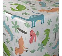 KEVKUS Nappe en toile cirée au mètre K150215 - Motif dinosaure - Pour anniversaire d'enfant - Au choix - Rectangulaire et ronde - Ovale (bord passepoil (avec bande en plastique) - 140 cm - Ronde
