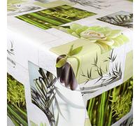 KEVKUS Nappe en toile cirée BU40 Wellness - Pierres en bambou - Au choix - Rectangulaire - Rond - Ovale - Bord coupé (sans bordure) - 140 x 140 cm