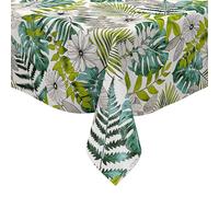 KEVKUS Nappe en toile cirée - Largeur : 160 cm - Motif Monstera jungle - Au choix - Rectangulaire, ronde et ovale - Dimensions : ovale 160 x 240 cm - Avec ruban passepoilé