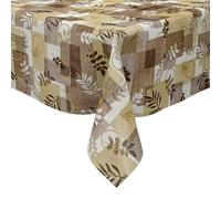 KEVKUS Nappe en toile cirée P1112-1 de 160 cm de large - Beige - Feuilles d'automne au choix - Rectangulaire, ronde et ovale - Taille ronde 160 cm avec bande passepoilée