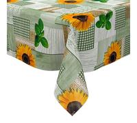 KEVKUS Nappe en toile cirée PC130-2 - Largeur : 160 cm - Vert - Tournesols au choix - Rectangulaire, ronde et ovale - Dimensions : ovale 160 x 200 cm - Avec bande passepoilée