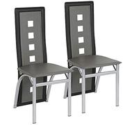 KEVO Chaises de Salle à Manger Lot de 2,Chaise de Cuisine-Dossier Haut Siège Large, Meubles de Salle à Manger, Chaise de Salon en Cuir PVC pour Cuisine, Salle à Manger, Jardin,Gris + Noir-2PC