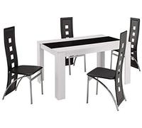 KEVO Chaises de Salle à Manger Lot de 4,Chaise de Cuisine-Dossier Haut Siège Large, Meubles de Salle à Manger, Chaise de Salon en Cuir PVC pour Cuisine, Salle à Manger, Jardin,Noir-4PC