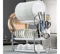 KEVO Égouttoir À Vaisselle 2 Niveaux Égouttoir À Plat Égouttoir Égouttoir Tasse Bol Titulaire Baguettes Support De Planche À Découper 42 * 25 * 43.5cm (Argent)