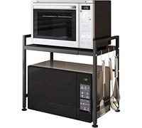 KEVO Meuble Rangement de Cuisine Support Four Micro-Ondes avec 2 Niveaux d'étagère Extensible en Hauteur & Largeur- avec 3 Crochets Parfaits pour accrocher Vos ustensiles de Cuisine