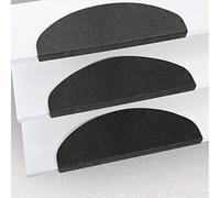 KEVO Set de 15 marchettes d'escalier Surface Confortable et antidérapante,Tapis d'escalier - Protection d'escalier Semi-Circulaire, antidérapant et - Tapis pour marches,65 * 21 * 4cm (Noir)