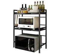 KEVO Support Extensible en Métal Four à Micro-Étagère pour Micro-Ondes à 2 Couches - Extensible - pour épices, conserves, Bouteilles, jusqu'à 25 kg (40/64 * 36.5 * 78cm (Noir))