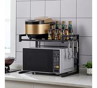 KEVO Support Extensible pour Four à Micro-Ondes à Charge Lourde, Support d'étagère de Cuisine à Hauteur Meuble réglable avec 4 Crochets Suspendus Organisateur de Rangement (Noir-1PC)