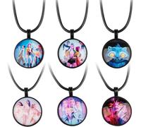 KEVRDRT 6 pcs Collier Kp0p Démon Hunt-ers, Pendentif Verre avec Motifs Ru mi Zo ey Mi ra Der py Ji nu, Cadeau Fan pour Filles, Goodies Huntr/ix Merch, Idéal pour Déguisement et Anniversaire