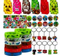 KEVRDRT Jeu Vidéo Fête Anniversaire Cadeau, Cadeaux Fête Enfants Jeux,Cadeaux d'anniversaire pour Lunettes Pixel Porte Clés Sacs de Fête Bracelet en Silicone Broches Bouton Stickers (WDSJshouhuanset)