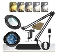 Kevsuvqin Lampe Loupe 10X, 2-in-1 Lampe de Bureau Loupe Eclairante avec Base très Grande/Pince en Métal/Bras Pivotant Réglable, 5 Modes de Couleur,10 Niveaux de Luminosité pour Artisanat, Réparation