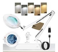 Kevsuvqin Lampe Loupe 10X, 2-in-1 Lampe de Bureau Loupe Eclairante avec Base très Grande/Pince en Métal/Bras Pivotant Réglable, 5 Modes de Couleur,10 Niveaux de Luminosité pour Artisanat, Réparation