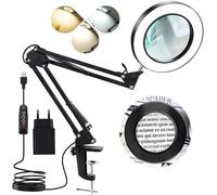 Kevsuvqin Lampe Loupe 10X, LED Lampe de Bureau avec Loupe, Prise Européenne | Loupe Eclairante avec Pince en Métal & Bras Réglable, 3 Modes d'éclairage, 10Niveaux de Luminosité pour Artisanat/Réparation