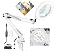 Kevsuvqin Lampe Loupe, Lampe de Bureau avec Loupe 10X et LED, LOupe Eclairante avec Pince en Métal et Bras Pivotant Réglable, 3 Modes de Couleur,10 Niveaux de Luminosité pour Artisanat, Réparation