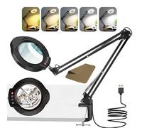 Kevsuvqin Lampe Loupe, Lampe de Bureau avec Loupe 10X et LED, LOupe Eclairante avec Pince en Métal et Bras Pivotant Réglable, 5 Modes de Couleur,10 Niveaux de Luminosité pour Artisanat, Réparation