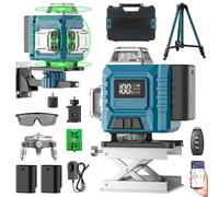 Kevsuvqin Niveau Laser avec Trepied 4 x 360°, 4D 16 Lignes Laser Chantier avec 2 x 3000mAh Batterie & Affichage LED, Niveau Laser 360 Autonivelant, APP, Télécommande, IP54 Étanche et Anti-Poussière