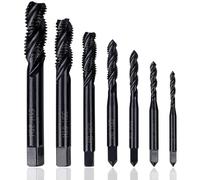 KEWAYO 7 Pièces Tarauds à Filetage Hélicoïdal en Nitrure M3 - M12 Tarauds à Vis Cannelés Spirale Métrique HSS Taraud à Queue Conique Outil de Taraudage de Filetage Nitrure