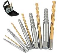 KEWAYO Lot de 10 extracteurs à vis et foret gauche en acier rapide avec foret à gauche pour enlever les vis et les boulons endommagés