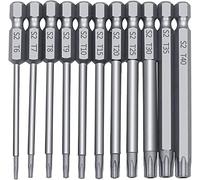 KEWAYO Lot de 11 forets de tournevis magnétiques de 100 mm à tige hexagonale de 6,35 mm - Outil de sécurité électrique inviolable - Embout de tournevis Torx T6-T40