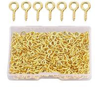 KEWAYO Lot de 400 petits crochets à vis, mini perni filettati, œillets à vis en acier inoxydable, petites vis à œillet, vis filetées pour la résine, les bijoux, les perles et la plastique (or)