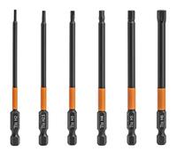 KEWAYO Lot de 6 forets hexagonaux à tête hexagonale (métrique), 6,35 mm, tige hexagonale en acier S2, embouts usinés CNC avec magnétisme, 10 cm de long avec boîte de rangement