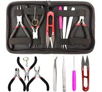 KEWAYO Lot de 8 Pinces à Bijoux, 3 types de pinces à bijoux, pinces à bec aiguille, pinces à bec rond, coupe-fils, pince, anneau à coudre, ciseaux, fournitures de fabrication