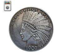 KEWEIYASW 1907 Liberty Indian Head Ten Dollar Replica Coin Set, Silver-Plated Brass Collectibles Rare Old American Coins for Collectors