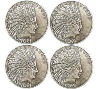 KEWEIYASW Antique Liberty Indian Head $10 Dollar Coin, Uncirculated Morgan Silver Dollar, Rare Old Coins for Collectors & American Coin Collection (1908 4PCS)