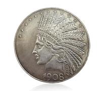 KEWEIYASW Rare Indian Head $10 Collectible Historical Coins Art Commemorative Replicas Silver Dollars Antique Coins Collectible Gifts(1908)