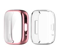 Keweni Coque pour Redmi Watch 3 Lite/Redmi Watch 3 Active,2 Pièces Protection d'écran en TPU Souple Protection intégrale Bumper Coque de Protection pour Redmi Watch 3 Lite (Transparente+Rose)