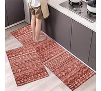 Kewier Lot de 2 Tapis de Cuisine Antidérapant et Anti Fatigue - Lavables en Machine, Devant Évier, Paillasson pour Passage (Rouge, 50x80cm+50x120cm)