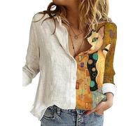 kewing Chemise à Manches Longues à Motif de Chat décontracté Chemises imprimées en 3D avec Boutons pour Femmes Tops Vintage surdimensionnés Streetwear