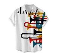 kewing Chemise Homme à imprimé d'instrument de Musique Jazz Chemise décontractée Style Plage T-Shirt 3D rétro imprimé d'un Instrument de Musique pour Les Adolescents