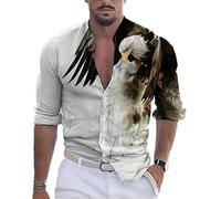 kewing Chemise Homme imprimée Aigle Chemises Vintage Slim Fit à Manches Longues Chemisier décontracté à col Montant et à Boutons Top de Rue pour l'extérieur