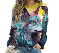 kewing Coloré Lone Wolf 3D Print Sweatshirts Femmes Casual Manches Longues Hoodies Manches Raglan Pullovers Harajuku Top Vêtements féminins