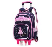 kewing Étanche Trolley Sac à Dos Scolaire À Roues Roulant Sac d'école pour Primaire Étudiant Enfant Filles (6 Roues)